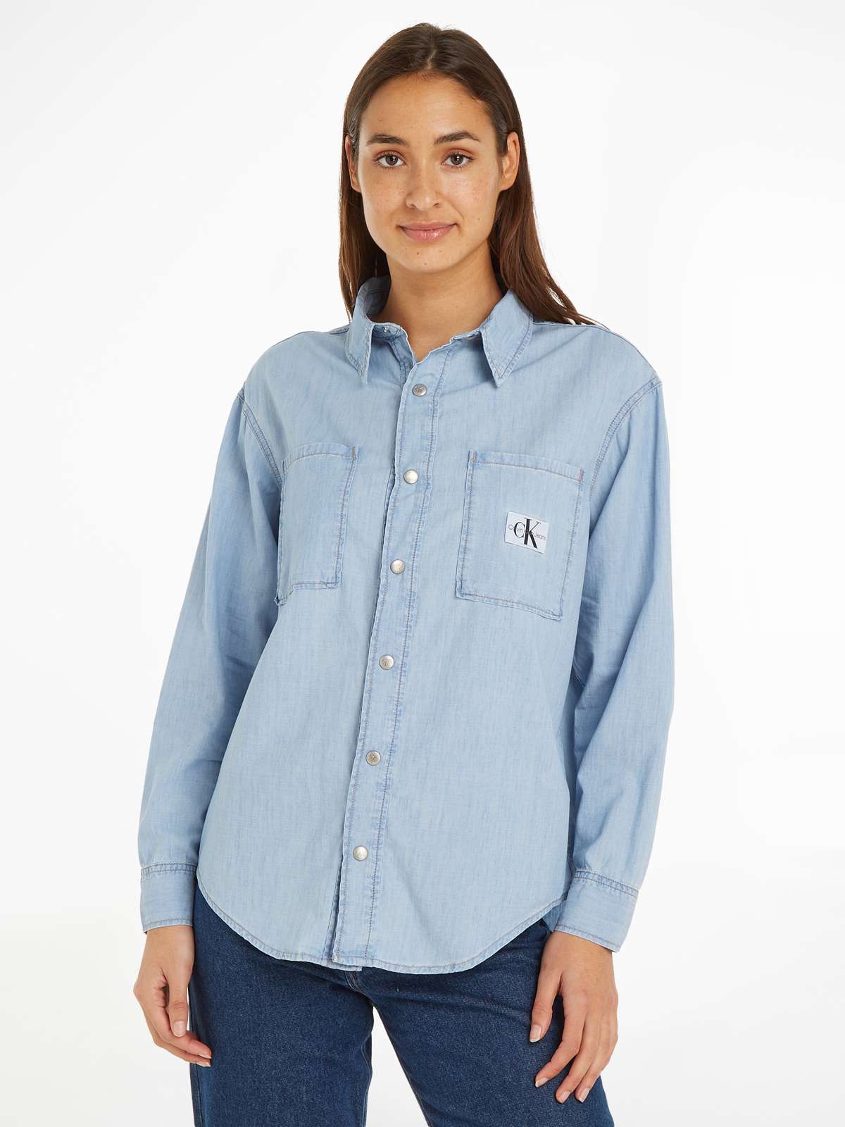 Джинсовая блузка с нашивкой-логотипом