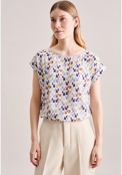 Блузка-рубашка с коротким рукавом и круглым вырезом с принтом