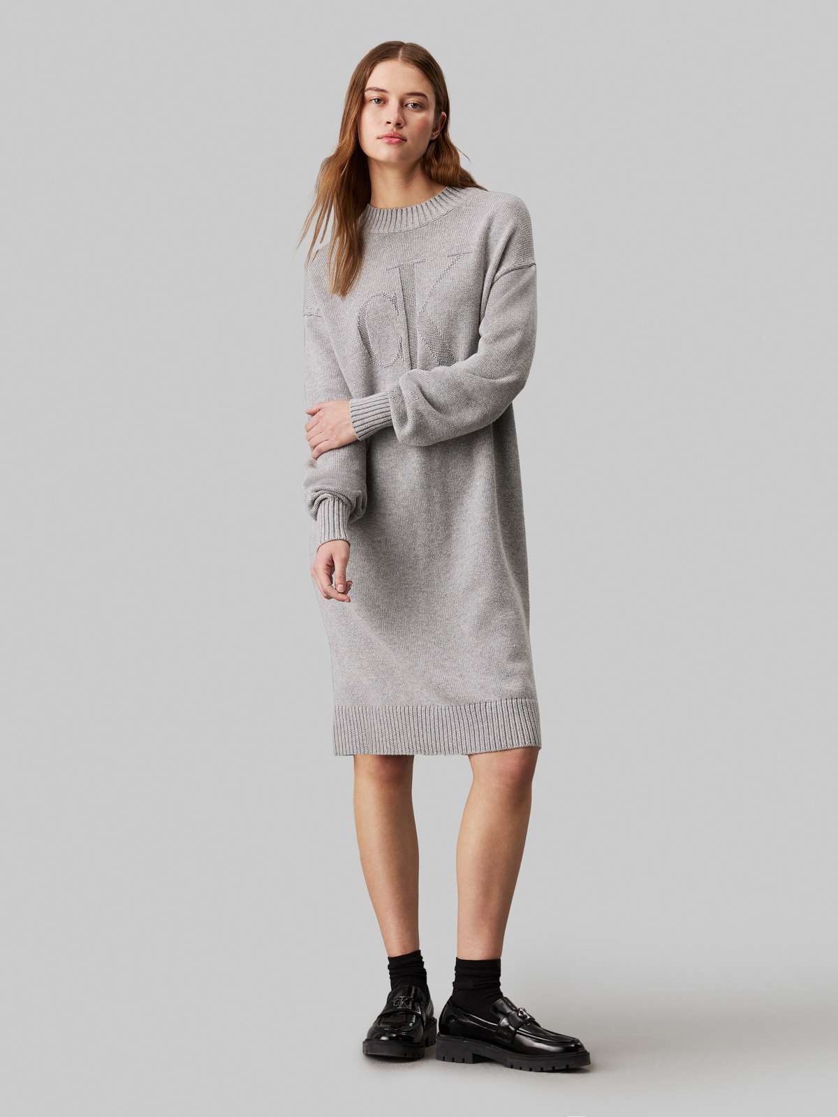 Платье-свитшот с вышивкой логотипа »CK INTARSIA LOOSE SWEATER DRESS«