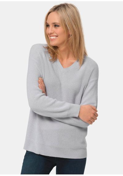 Кашемировый свитер рельефной вязки с V-образным вырезом