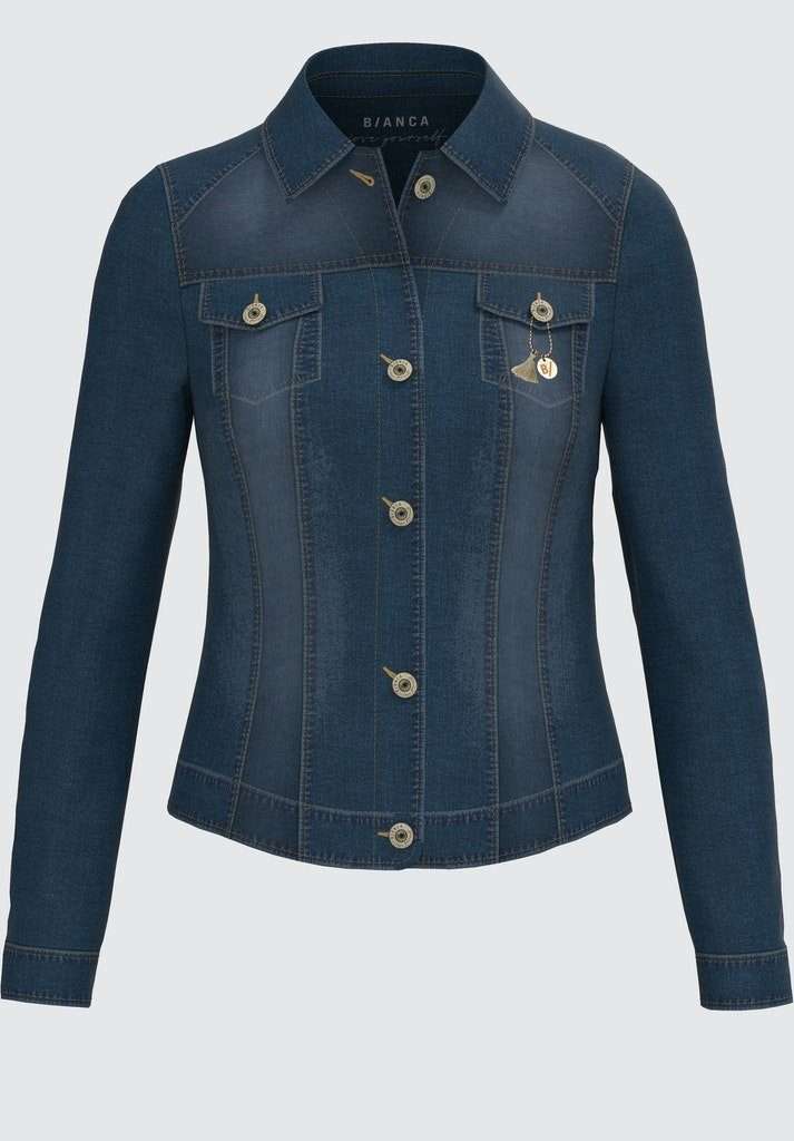 Джинсовая куртка TATJA из эластичного синего денима с классным внешним видом.