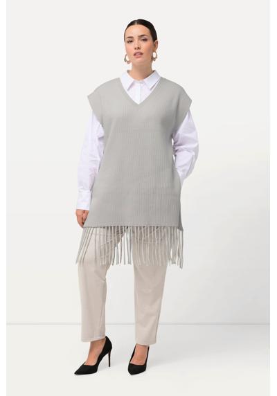 Жилет-свитер жилет-свитер с бахромой по низу, объемный вырез под горло, без рукавов