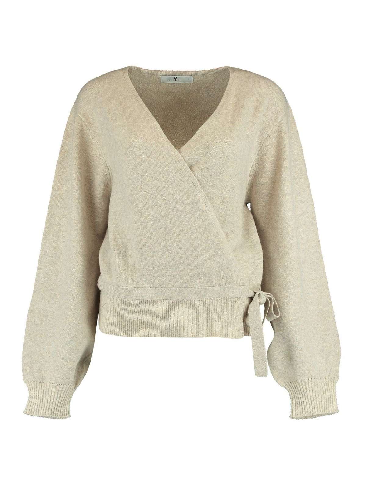 Вязаный свитер с запахом вязаный свитер-туника свитер с длинными рукавами RONJA 4707 бежевого цвета