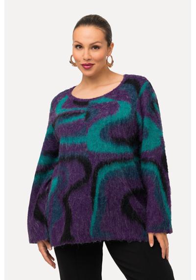 Вязаный свитер пуловер жаккардовой вязки с круглым вырезом и длинным рукавом