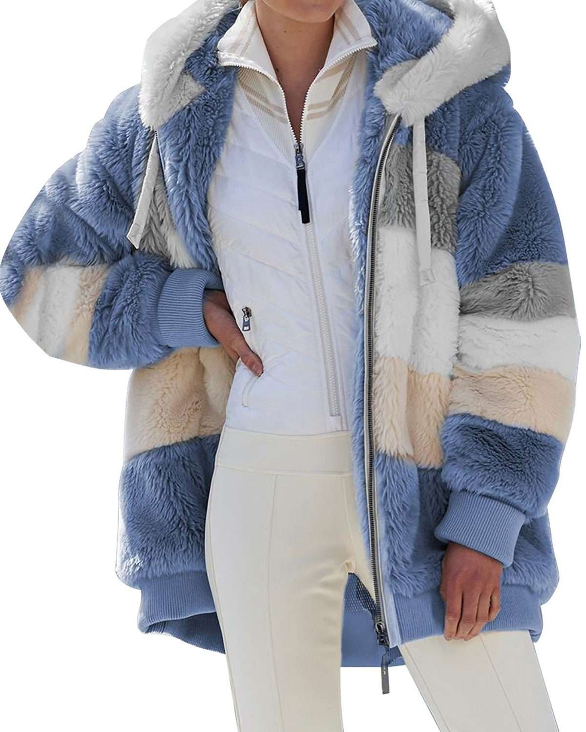 Зимнее пальто Контрастное плюшевое пальто с контрастной подкладкой из овечьей шерсти