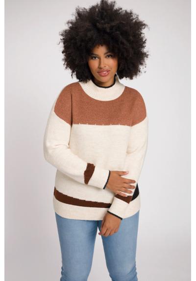 Вязаный свитер, пуловер колор-блок, водолазка с длинным рукавом