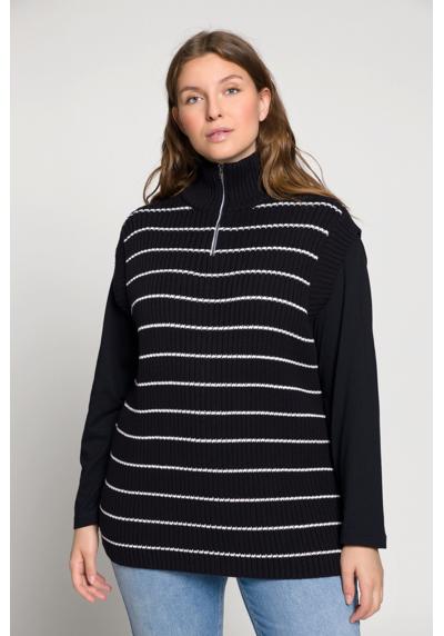 Вязаный свитер, кофта, в полоску, воротник стойка, без рукавов.