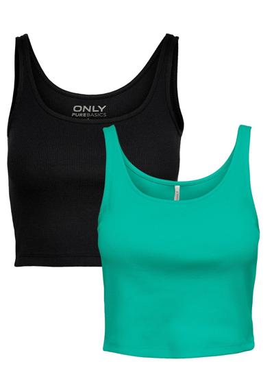 Укороченный топ-рубашка в рубчик, в упаковке 2 шт. ONLNESSA (2 шт.) 4052 черно-зеленого цвета