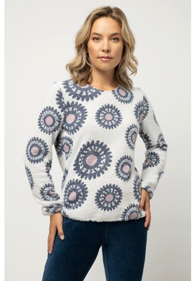 Вязаный свитер пуловер с графическим узором, круглым вырезом и длинными рукавами