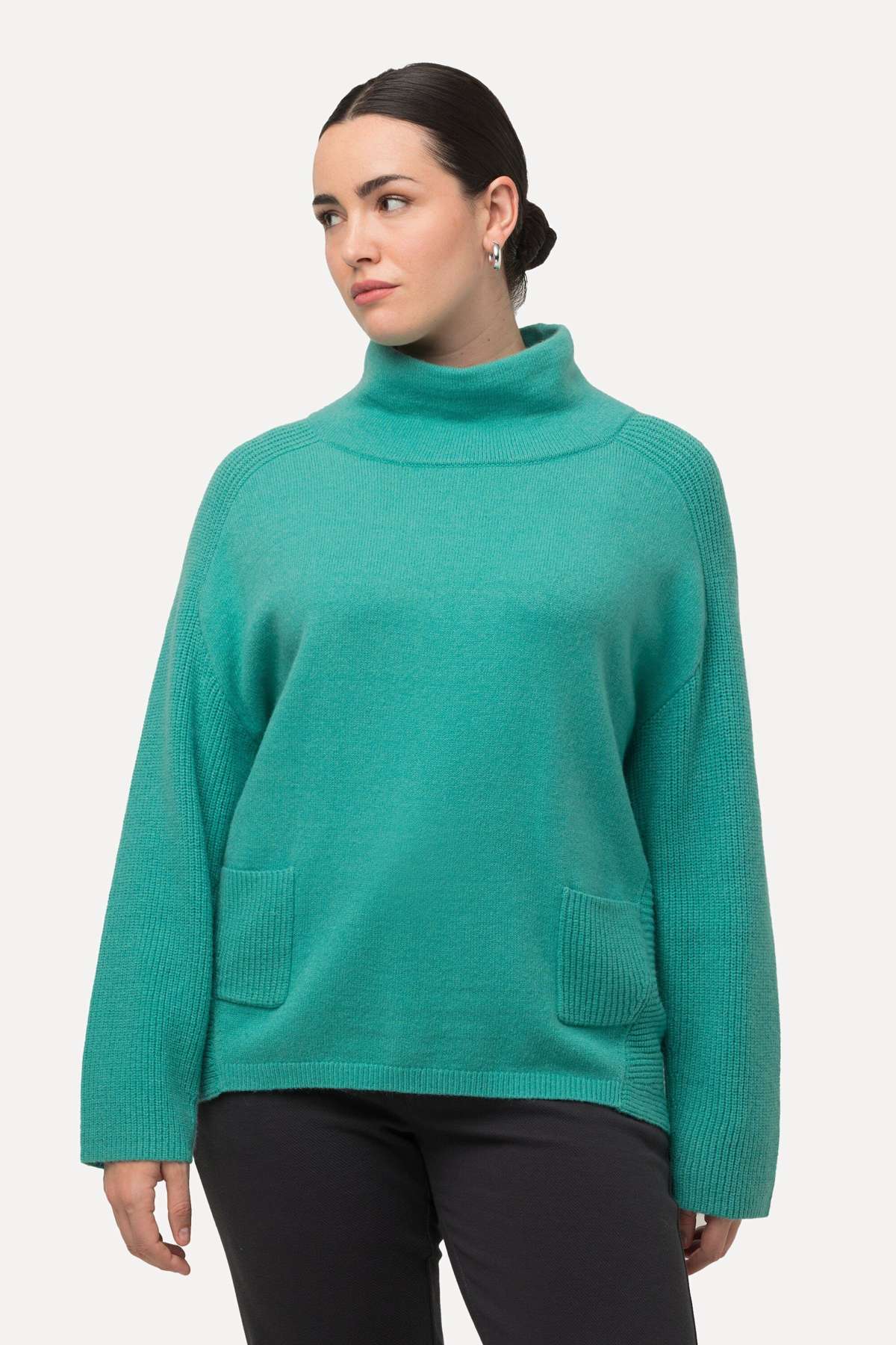 Вязаный пуловер пуловер ребристая вязка вставки воротник стойка длинные рукава