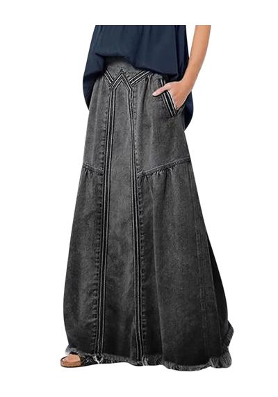 Юбка-трапеция женская повседневная эластичная длинная джинсовая юбка в стиле хиппи с потертостями, удлиненная