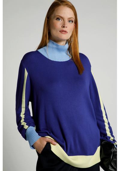 Вязаный свитер, пуловер с цветными акцентами, водолазка с длинным рукавом