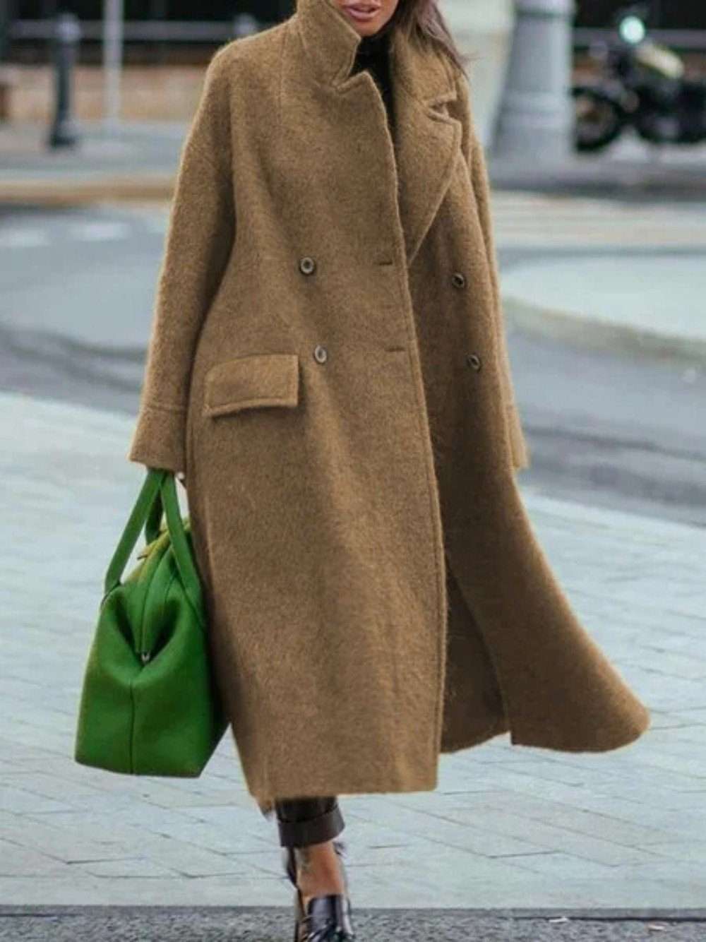 Длинное пальто, женское зимнее пальто, женское модное однотонное шерстяное пальто с карманами и длинными рукавами с воротником с лацканами