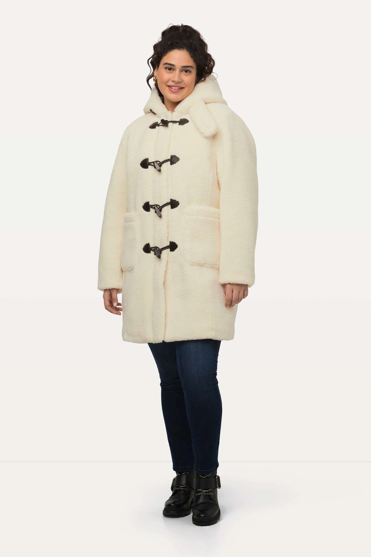 Зимнее пальто, плюшевый дафлкот с капюшоном и пуговицами, приятное мягкое