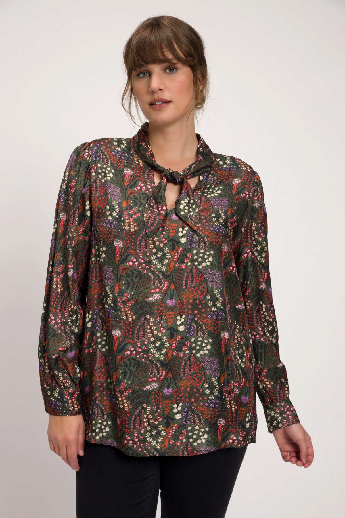Блуза-туника с бантом и цветочным принтом, V-образный вырез