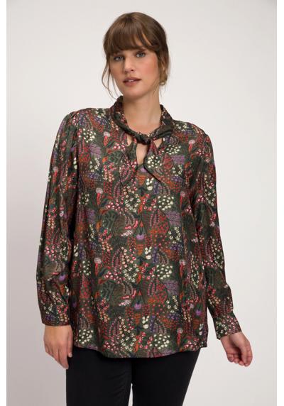 Блуза-туника с бантом и цветочным принтом, V-образный вырез