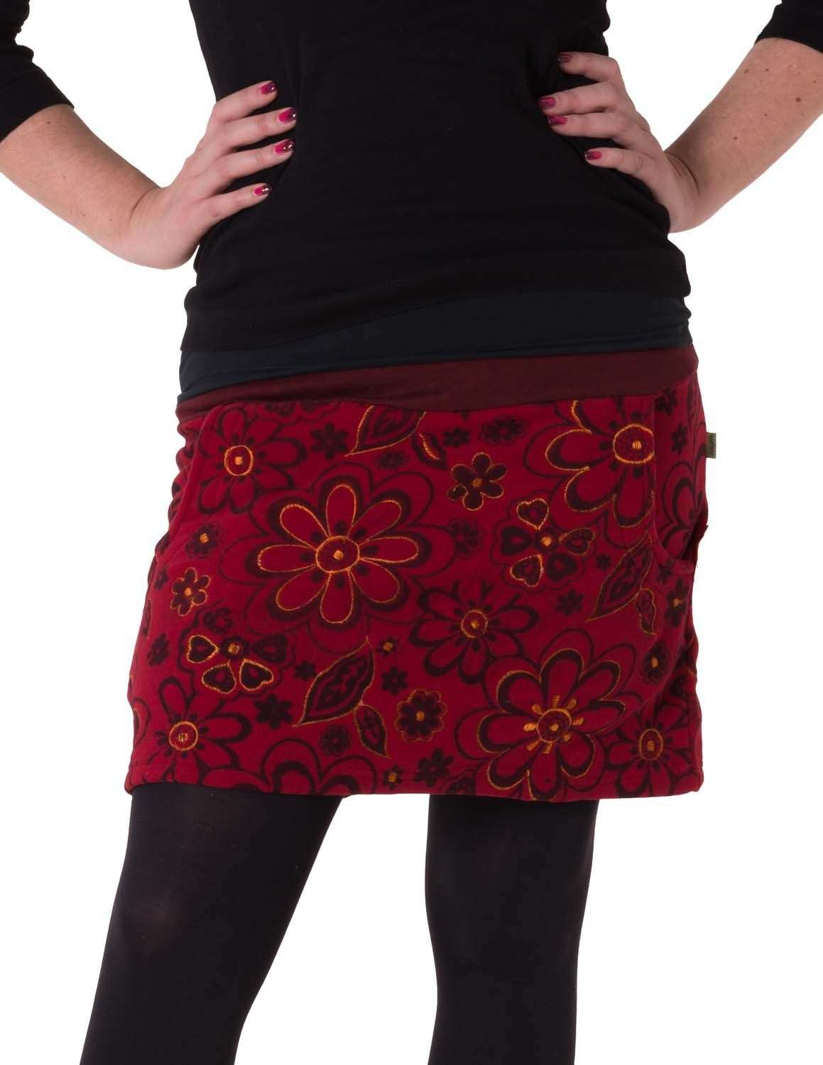 Юбка-трапеция Теплая флисовая юбка с вышитыми цветами кешер