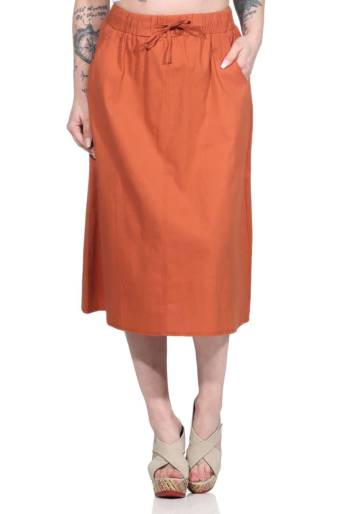 Юбка миди женская юбка летняя юбка миди элегантный и классический льняной образ