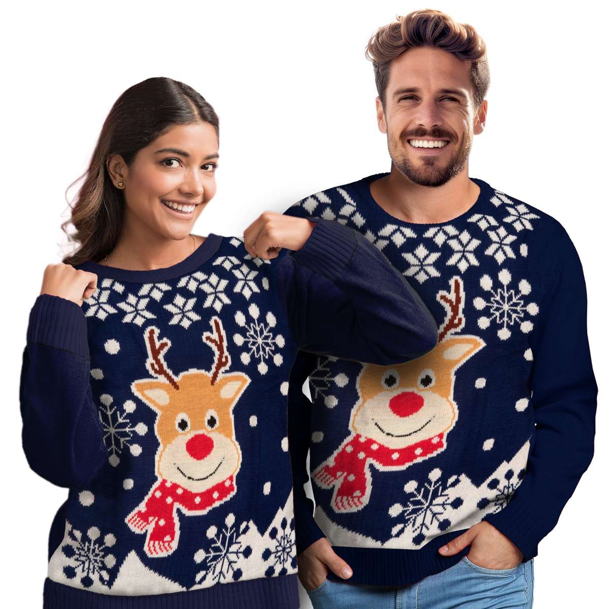 Рождественский свитер Зимний свитер - Уродливый северный олень Свитер унисекс синий