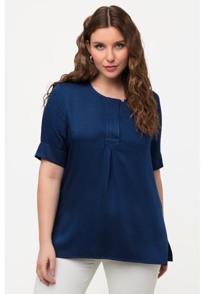 Туника-блузка-рубашка со стеганой вставкой А-силуэта с круглым вырезом и полурукавами