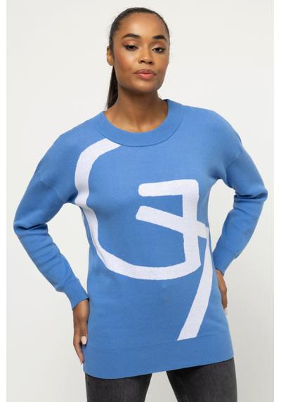 Вязаный свитер-пуловер оверсайз XL жаккардовым узором с круглым вырезом