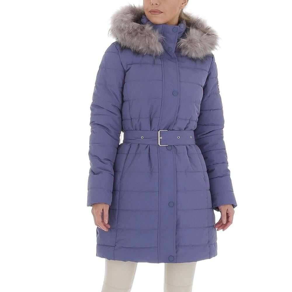 Зимнее пальто женское для досуга с капюшоном (съемным) на подкладке синего цвета