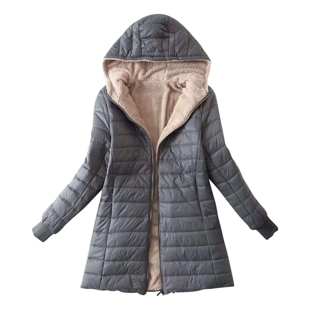 Длинное пальто, теплая зимняя женская куртка с длинными рукавами, стеганая куртка с капюшоном и молнией.