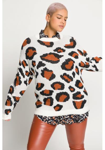 Вязаный свитер пуловер оверсайз цвета Лев с круглым вырезом и длинным рукавом