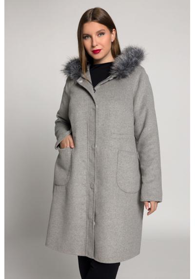 Шерстяное пальто, шерстяное пальто, кулиска на талии, съемная отделка из искусственного меха.
