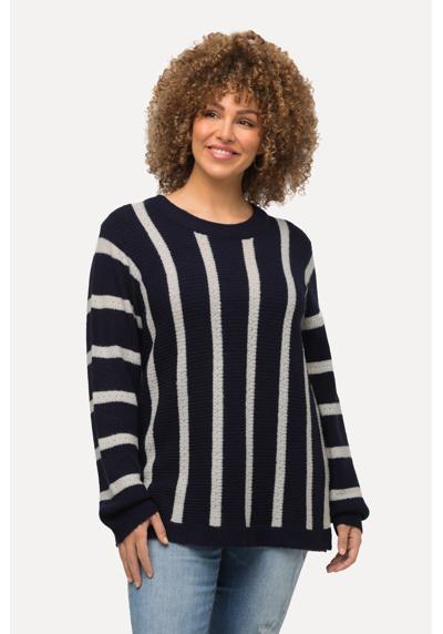 Вязаный свитер-пуловер в широкую полоску с круглым вырезом и длинным рукавом
