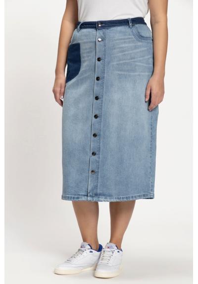 Джинсовая юбка Джинсовая юбка, планка на пуговицах, шлевки для ремня А-силуэта