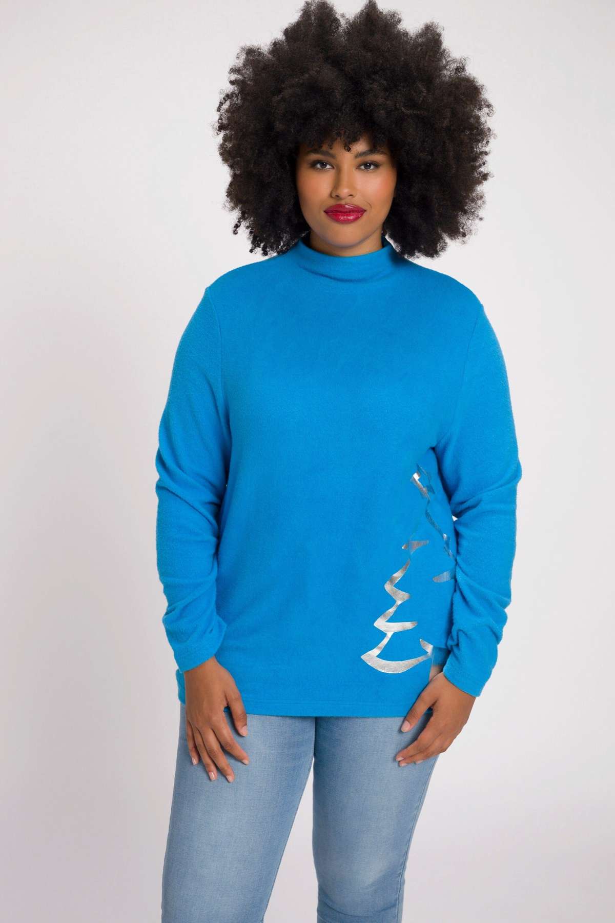 Толстовка-пуловер с мотивом «Елка», воротник-стойка, длинный рукав
