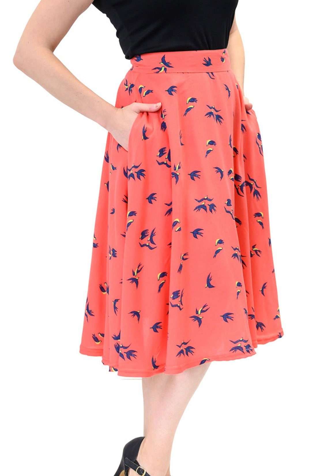 Юбка-трапеция Birdie Thrills Коралловая винтажная распашная юбка в стиле ретро