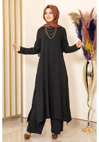 Длинная туника женский костюм черная двойка длинная туника с брюками Хиджаб модный (ECE) (из двух частей