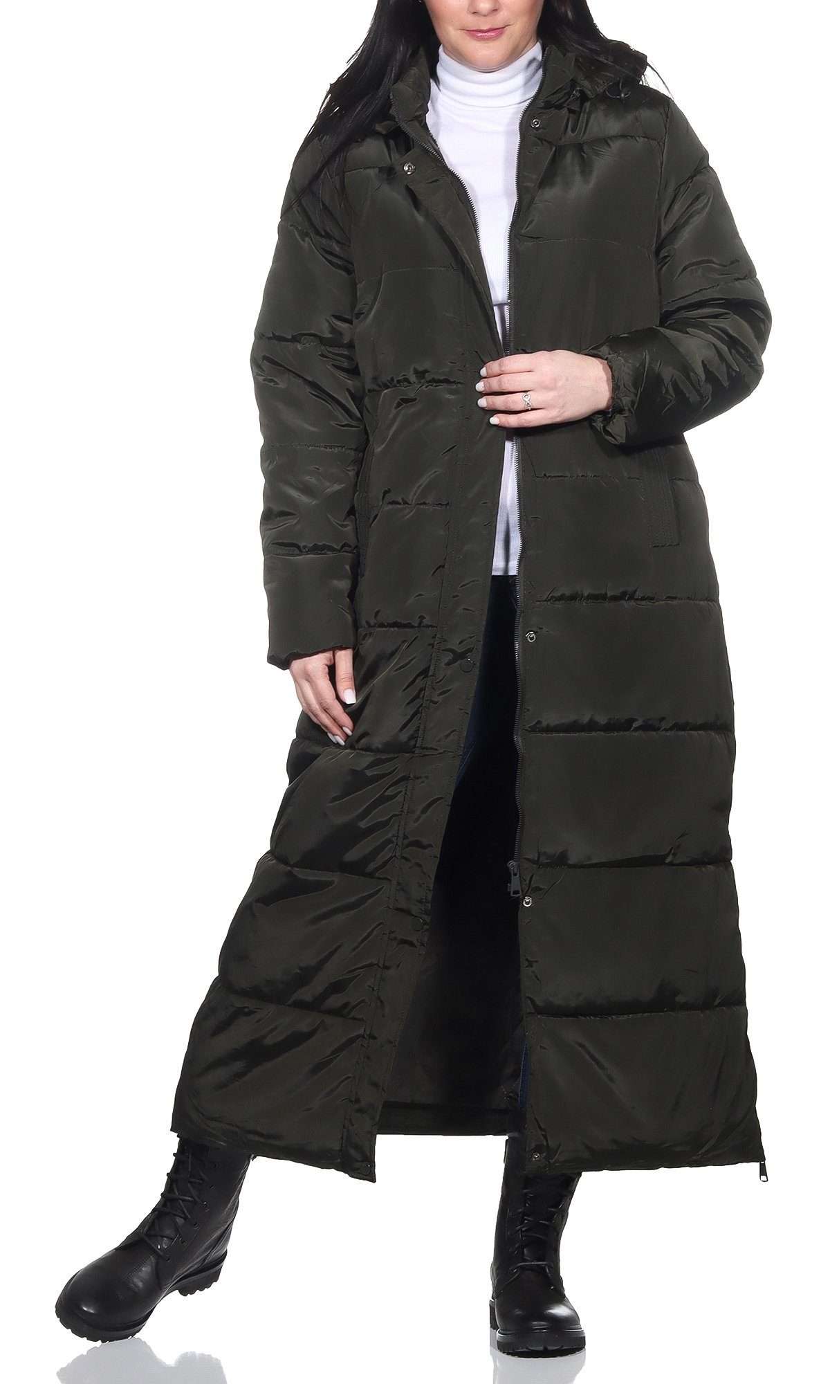 Стеганое пальто, длинное пальто, зимнее женское пальто на подкладке (1 штука) на меху тедди