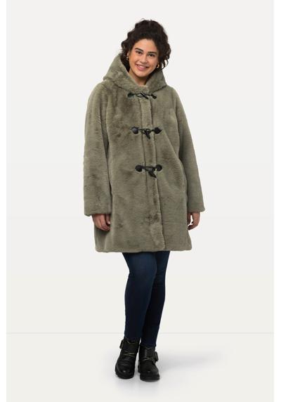 Зимнее пальто с отделкой из искусственного меха, дафлкот, имитация меха, капюшон с пуговицами