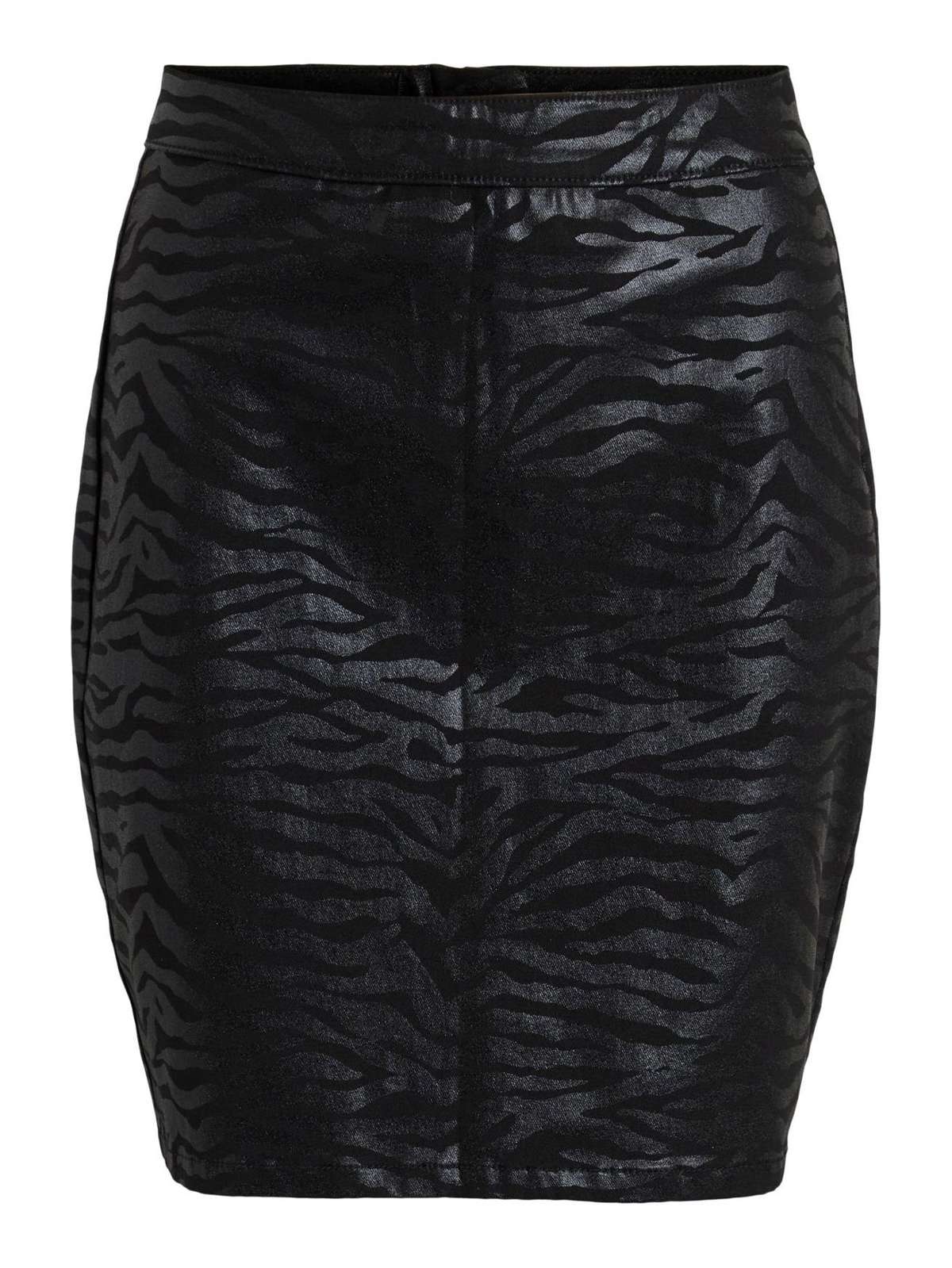Летняя юбка мини-карандаш из искусственной кожи с эластичным покрытием и животным принтом VISIB 4675 черного цвета