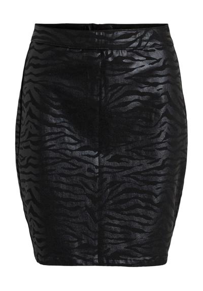 Летняя юбка мини-карандаш из искусственной кожи с эластичным покрытием и животным принтом VISIB 4675 черного цвета