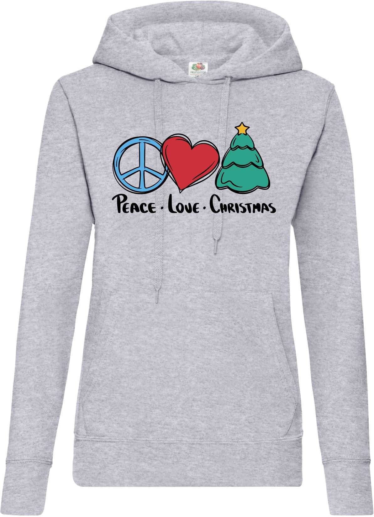 Hoodie Peace Love Рождественский женский свитер с капюшоном и модным принтом спереди