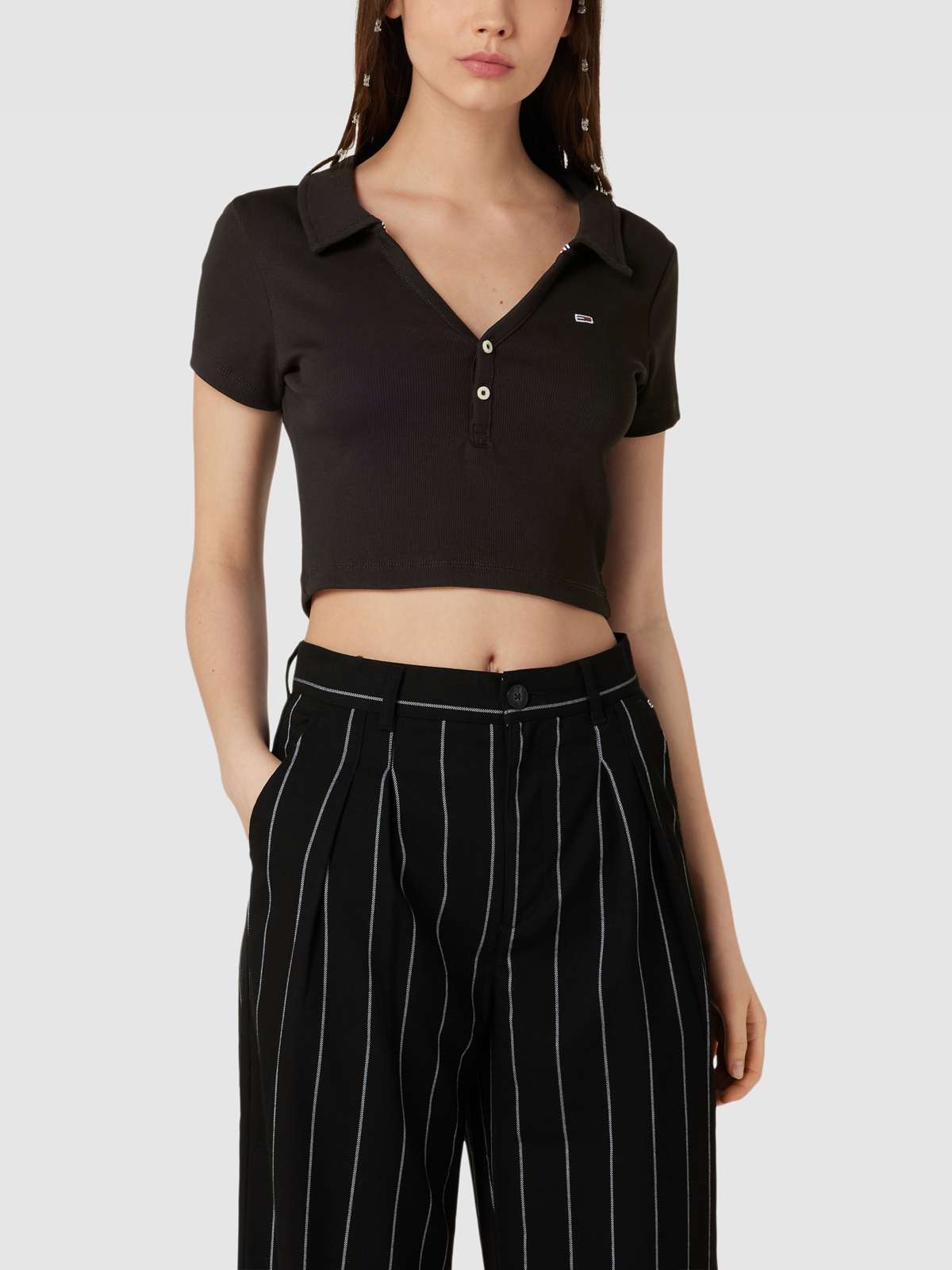 Cropped Poloshirt in Ripp-Optik