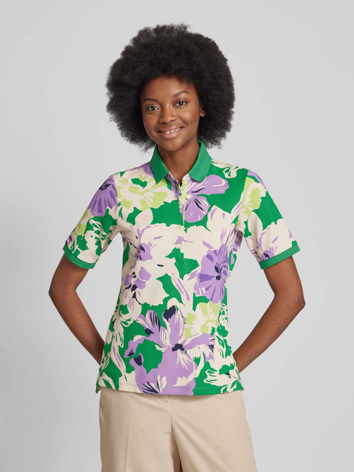 Regular Fit Poloshirt mit floralem Print